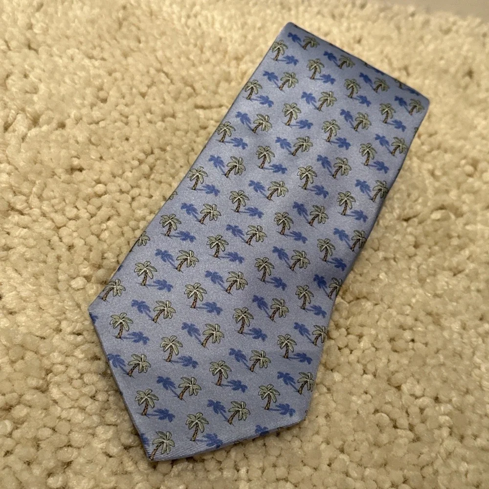 Tommy Hilfiger Blue Palm Tree Silk Neck Tie Made In USA